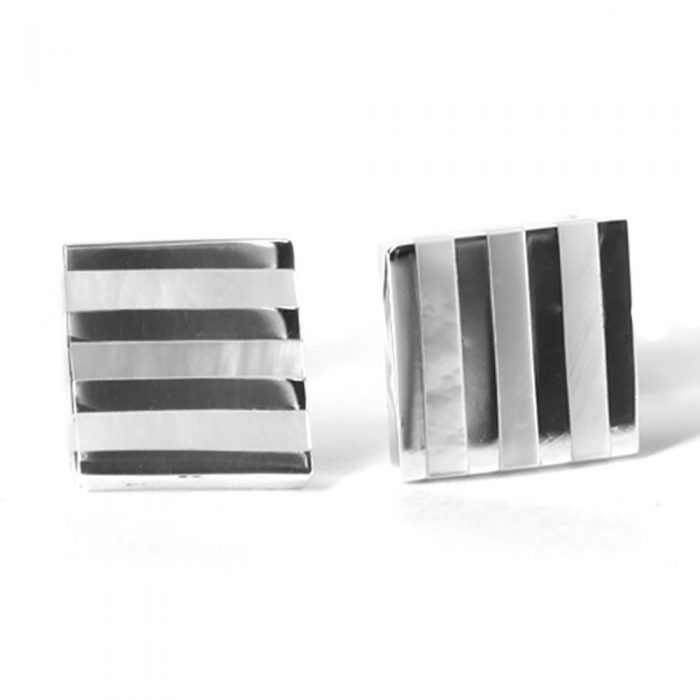 Pearl Stripped Silver Cufflinks