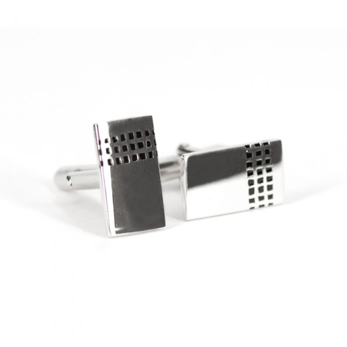 Silver cufflinks with black checks