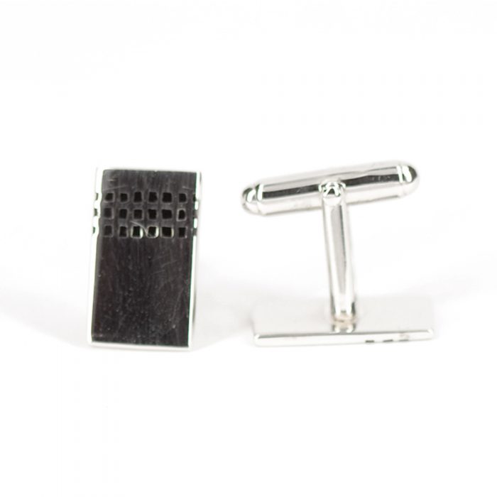 Silver cufflinks with black checks