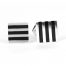 Square silver cufflink with onyx stripe design and solid fastener