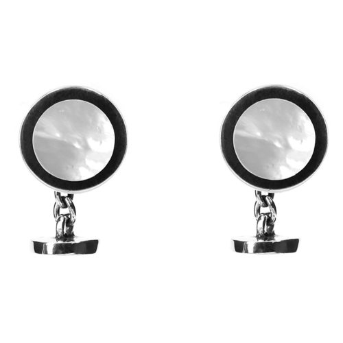 Silver circular cufflinks with mother of pearl