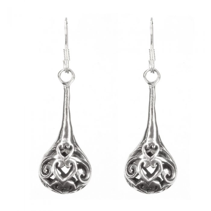 Silver Heart Drop Earrings