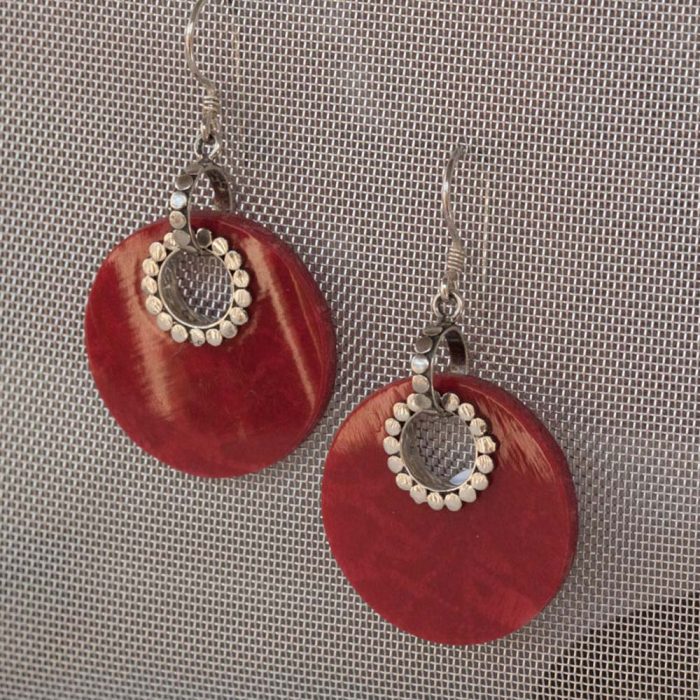 Red Coral Circle Earrings