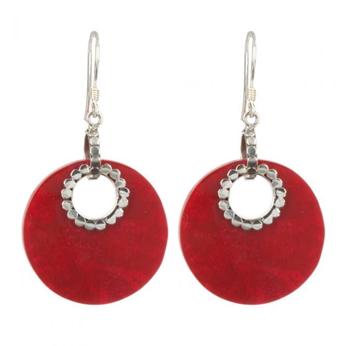 Red Coral Circle Earrings