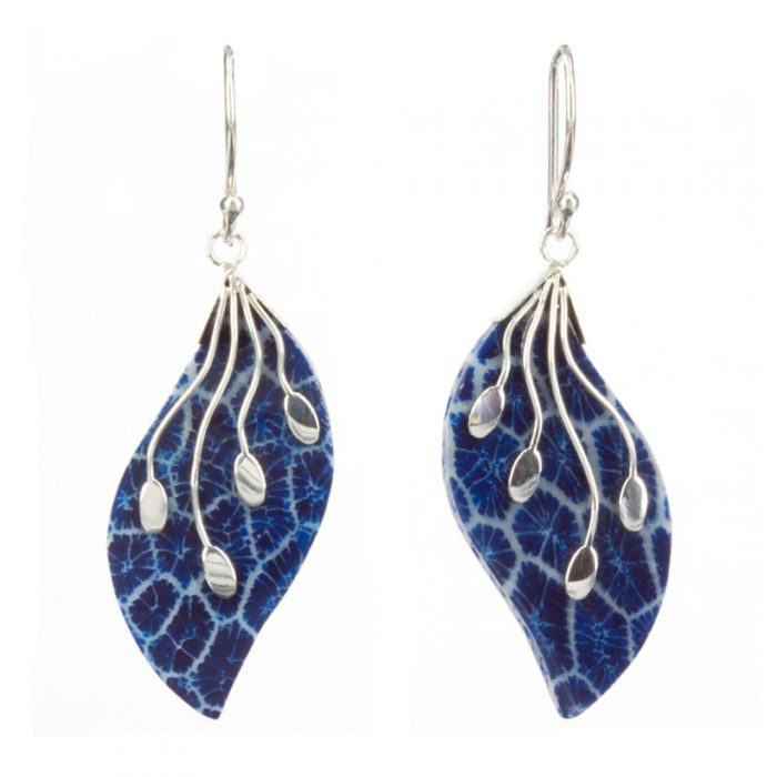 Blue Coral Leaf Earrings