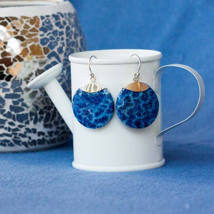 Blue Coral Disk Earrings