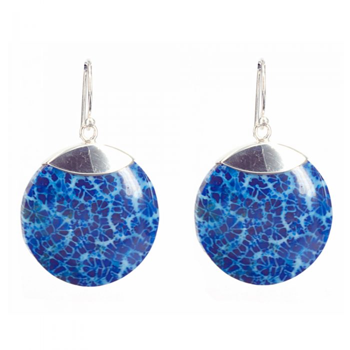 Blue Coral Disk Earrings