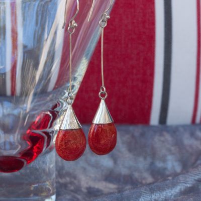 Fun red coral drops set in silver - Sarah