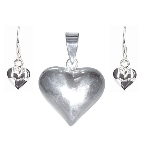 Silver Heart Pendant & Earrings