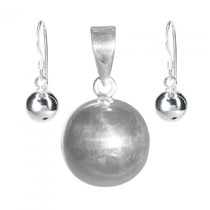 Silver Ball Pendant & Earrings