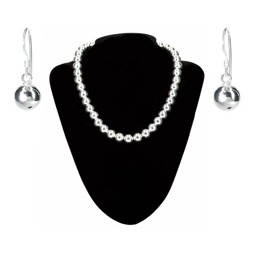 Polished silver ball necklace and earrings