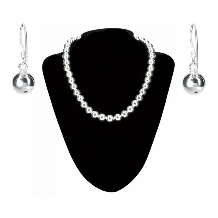 Polished silver ball necklace and earrings