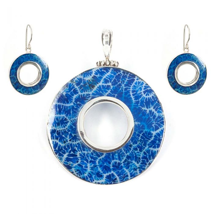 Blue Coral Pendant & Earrings